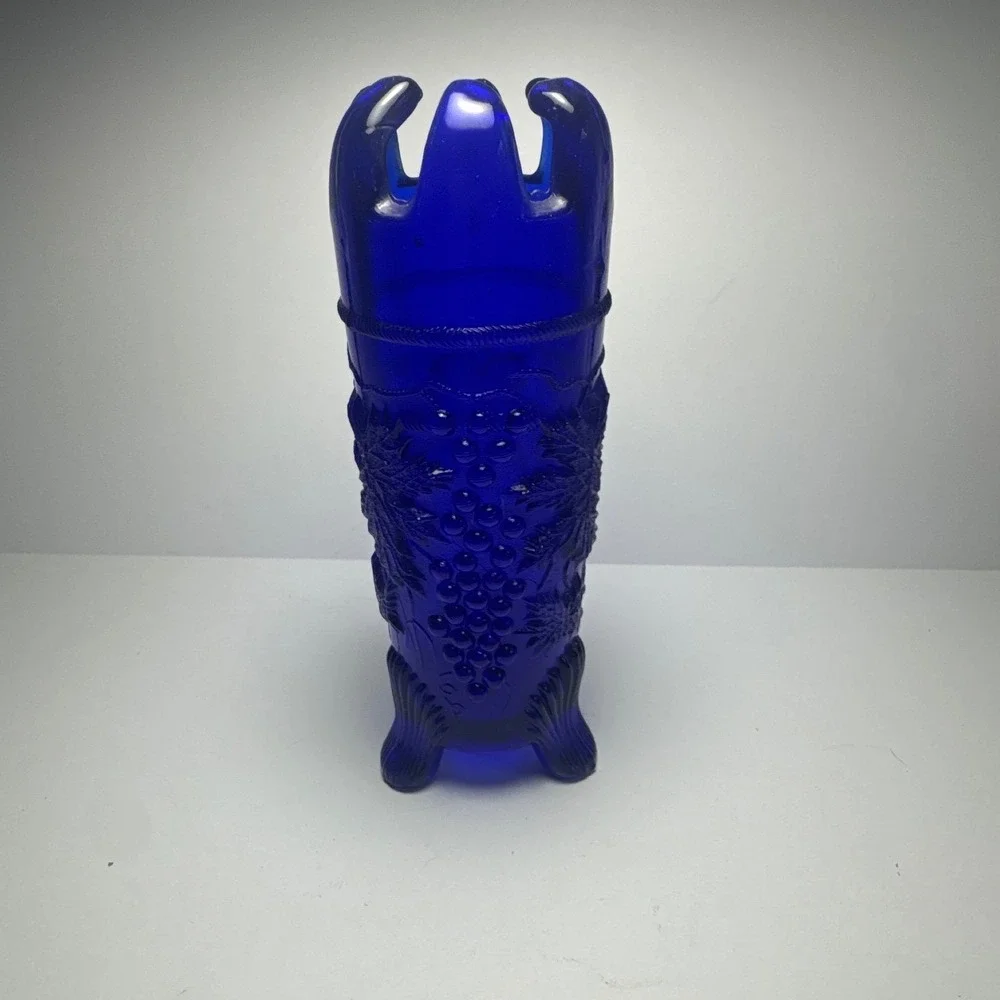 Vintage Northwood Cobalt Blue Grape Cluster Glass Hat Pin Holder 7